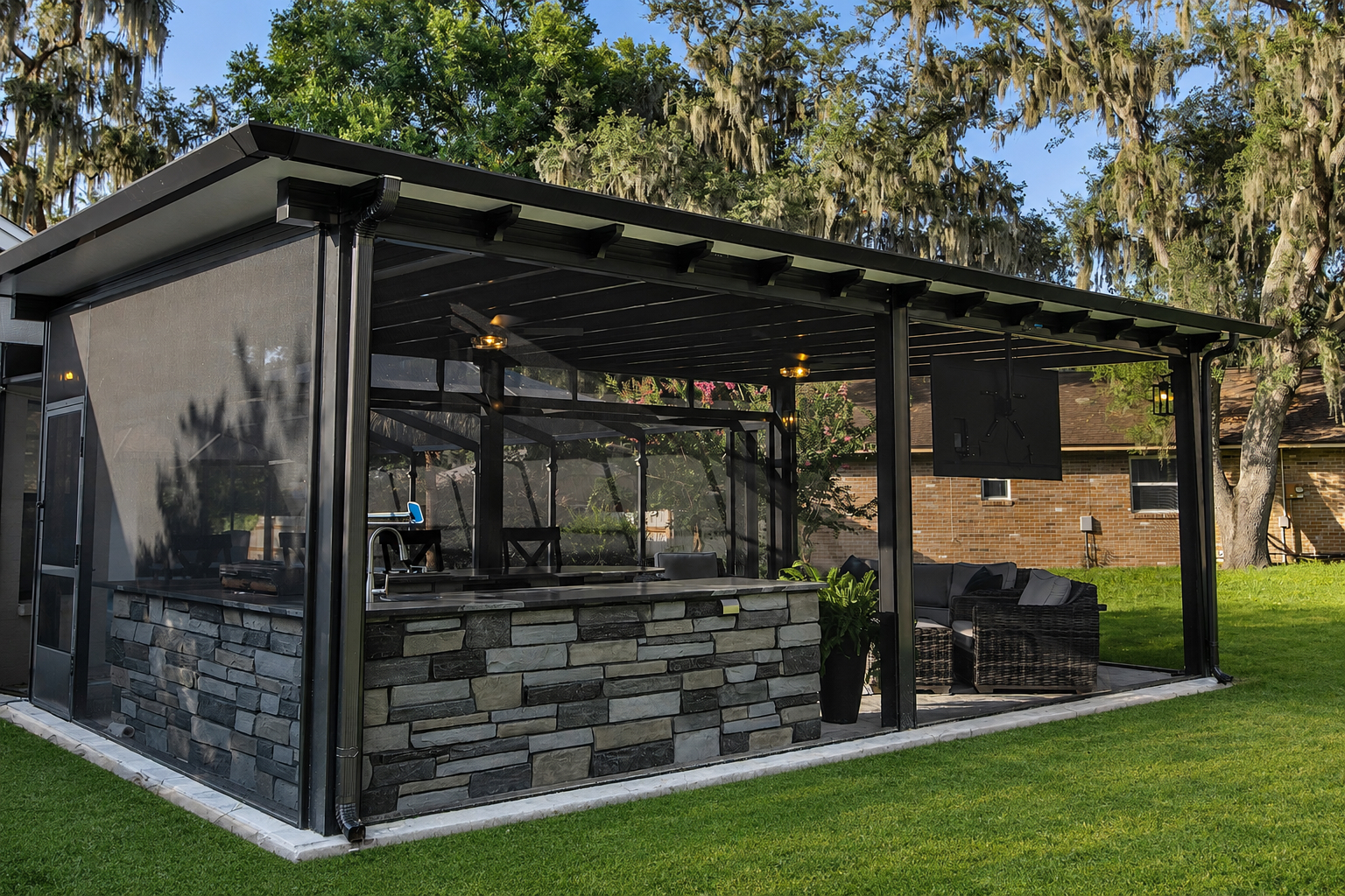 Crew assembling a patio cover