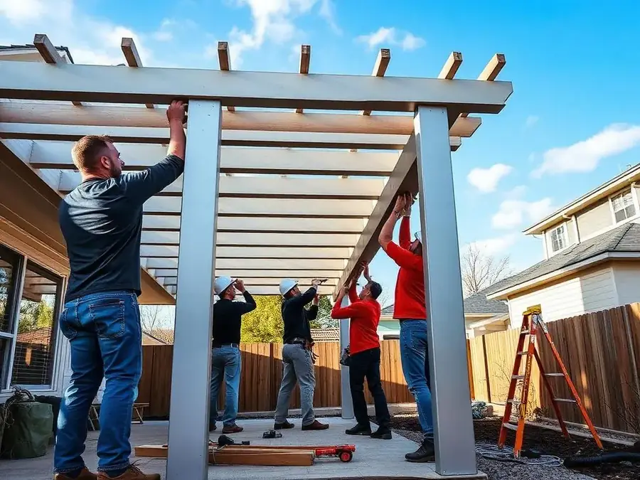 Crew installing a pergola