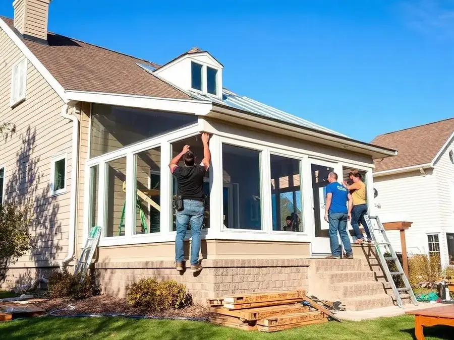 Crew finishing a sunroom