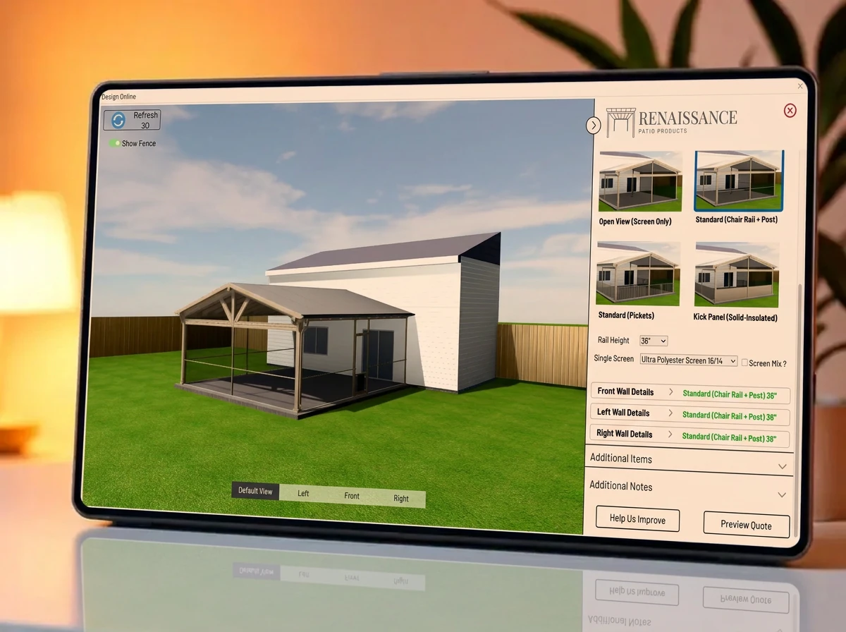 Online design tool with 3D patio rendering